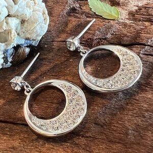 Swarovski Ragtime Dangle Earrings Crystals White Dainty Minimalist Moon 2 cms
